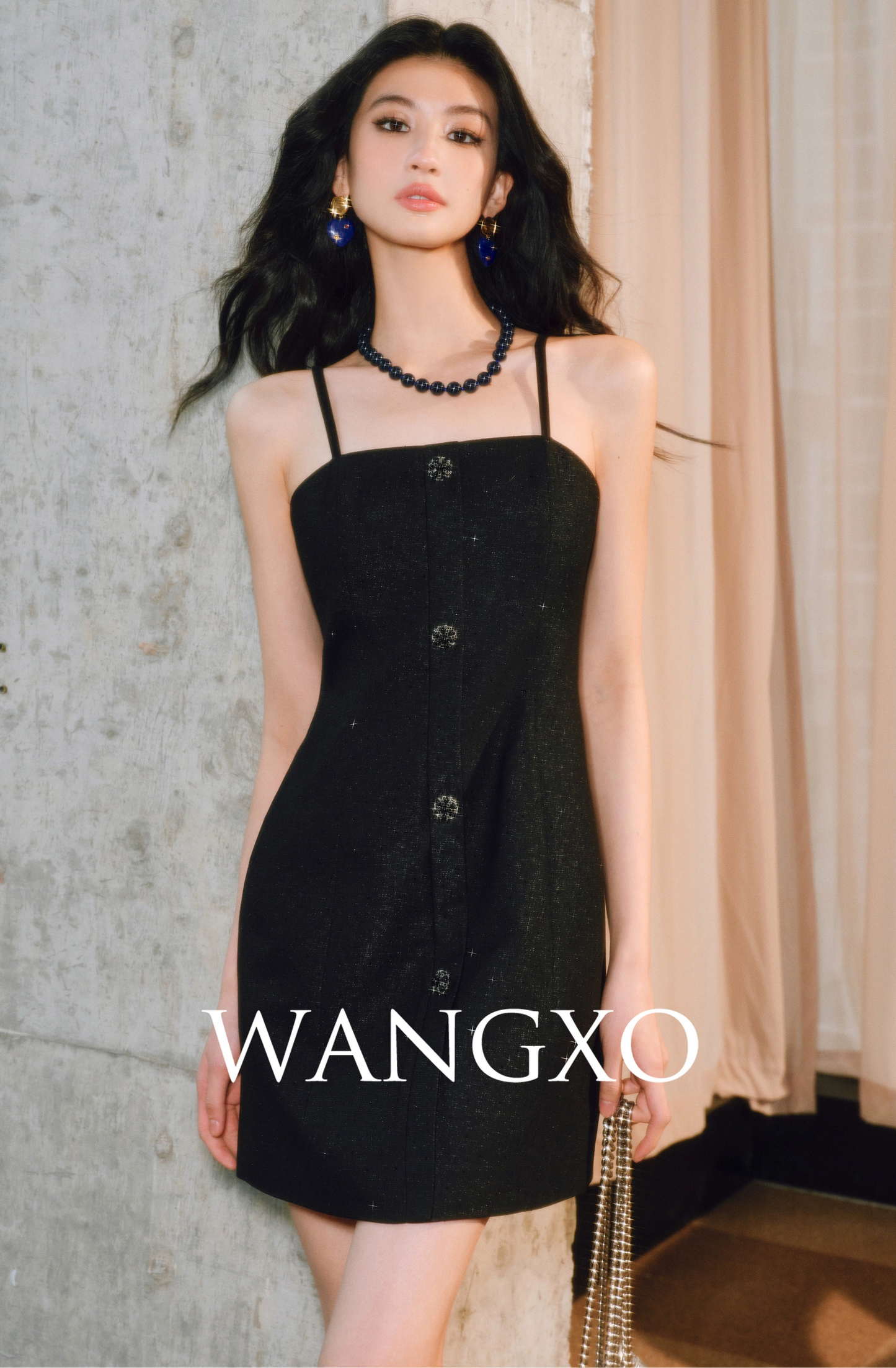 WANGXO | Luxury Silver Silk Galaxy Hot Diamond Shoulder Box Coat & Flowing Slip Dress Set -VÉRA