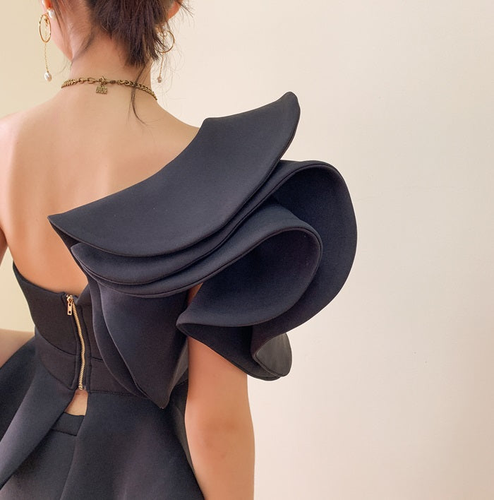 DOLLY Elegant French Style Off Shoulder Ruffle Short Top+ High Waist Skirt-LOIS