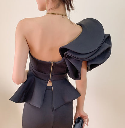 DOLLY Elegant French Style Off Shoulder Ruffle Short Top+ High Waist Skirt-LOIS