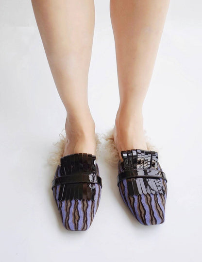 B-FEI square toe wind wool mules women's shoes-SHIKA.