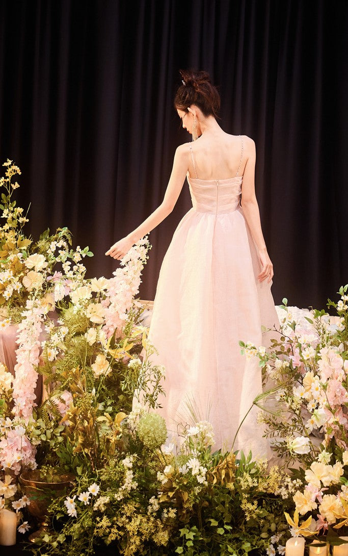 DOLLY High End Sleeveless Diamond High Waist Suspender Long Prom Dress-NORA