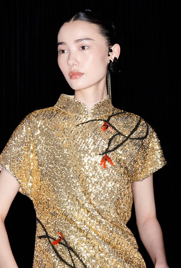 M essential Mackay designer three-dimensional Loushan red beaded dress - alan.