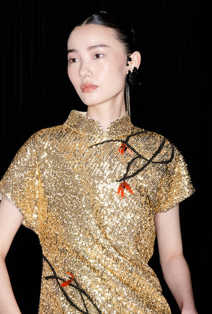 M essential Mackay designer three-dimensional Loushan red beaded dress - alan.