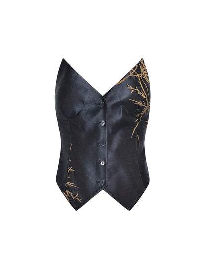 M essential Mackay designer jacquard buckle backless corset pant set - Eyeboy