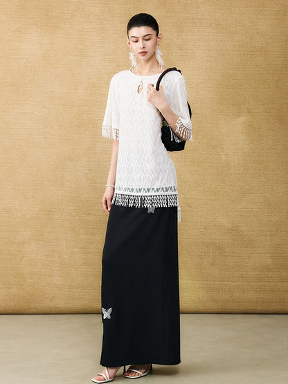 HECO Chinese butterfly bead embroidered slimming straight skirt - POLY.