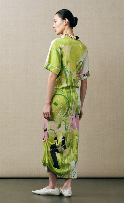 ZHUCHONGYUN flower love paper print crew neck dress-LUBBOCK.