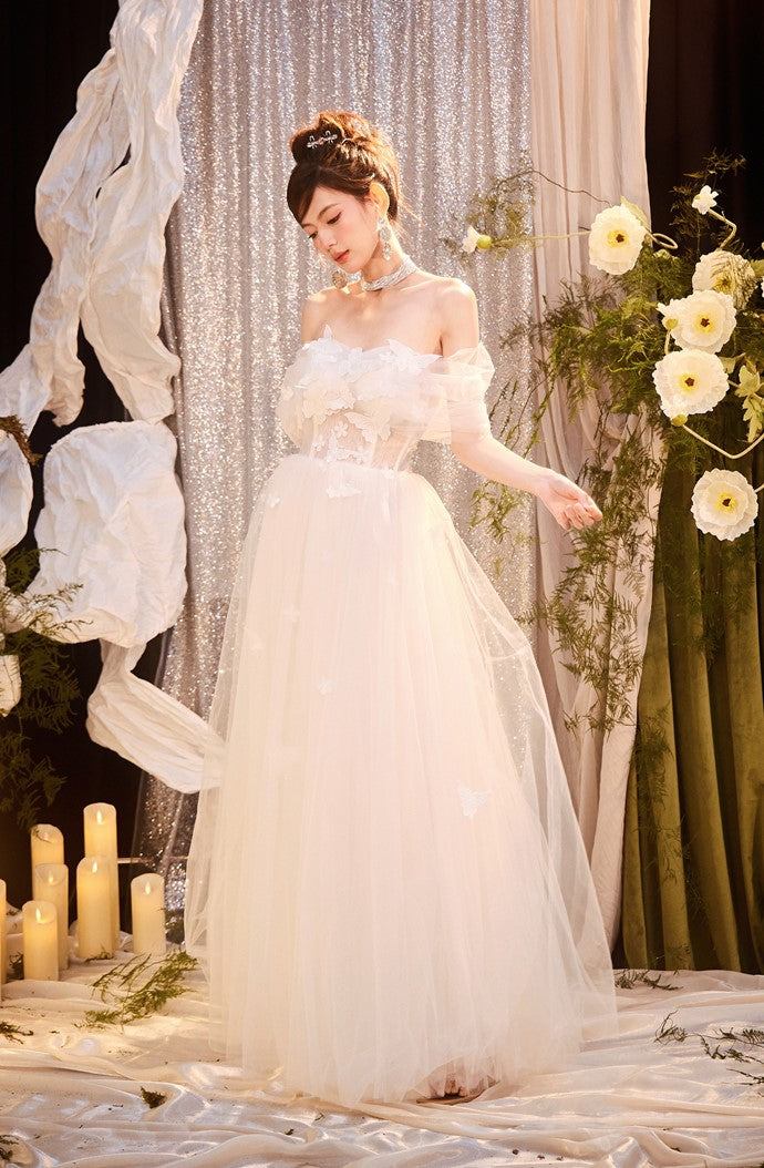 DOLLY Elegant White Off Shoulder Short Sleeve Flower Wedding Dress-SOPHIE  (V)