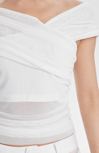 TINY IN short sleeve irregular slim mesh top -ASH