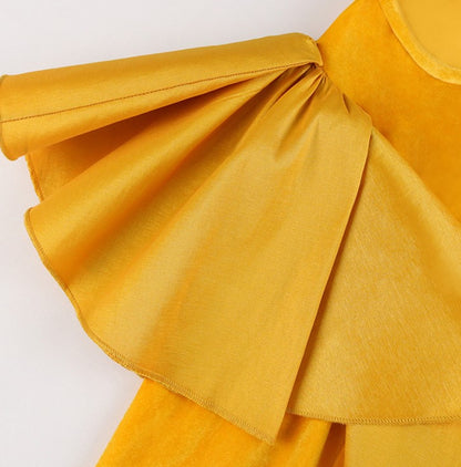 DOLLY Elegant Velvet Crew Neck Long Sleeve Ruffle Long Banquet Dress-PELKA