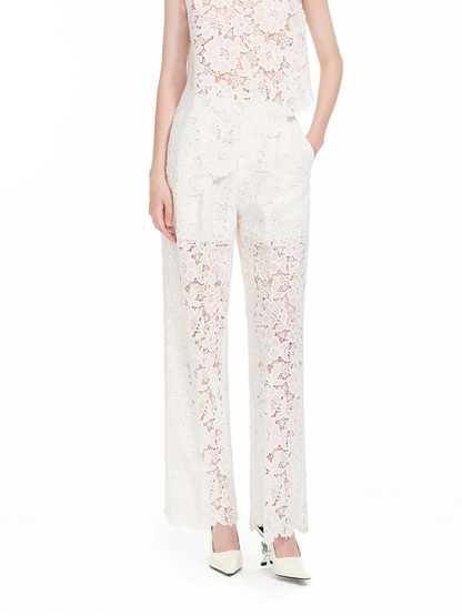 YES BY YESIR | Ye Qians Lace Set Irregular Slanted Hem Shirt Vest Ensemble -ALISERA.