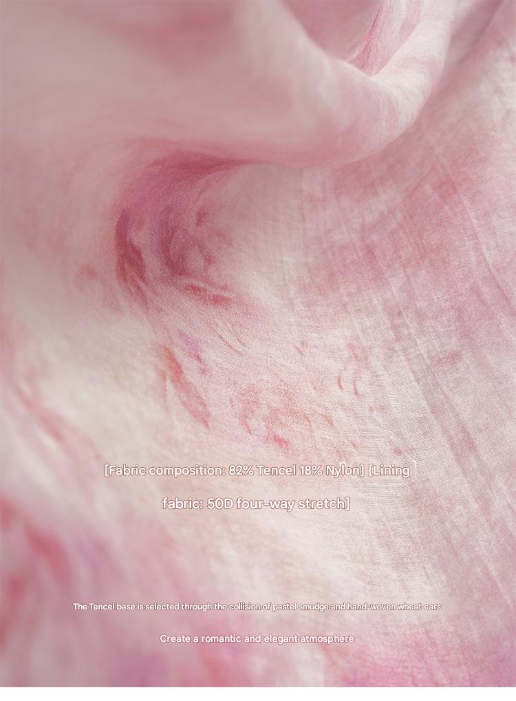 LE VENT&TES AILES Sakura Tencel Smudge Slip Skirt Loose Top Handmade-BECCA