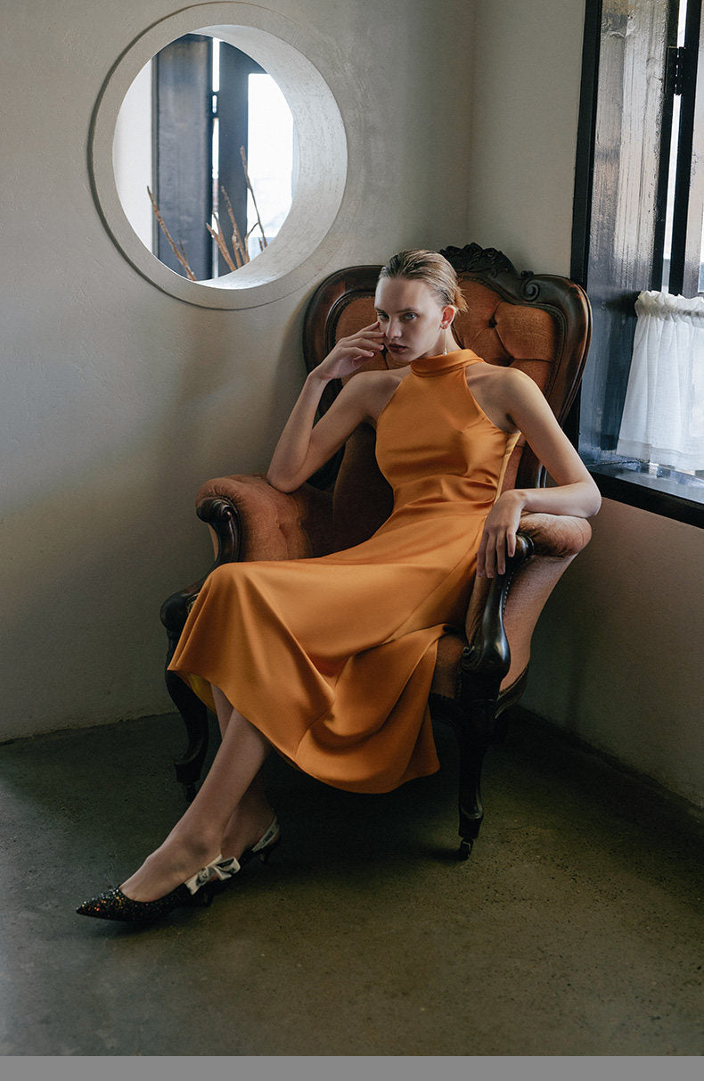 GOUDIN French orange slim long skirts dresses-LIM.