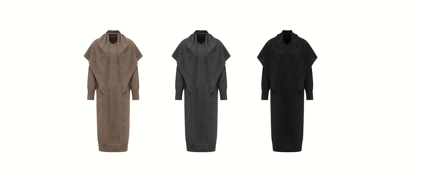 ANNASPEAK  Wool V-Neck Dress Shawl Knit Set Winter-KIKI.
