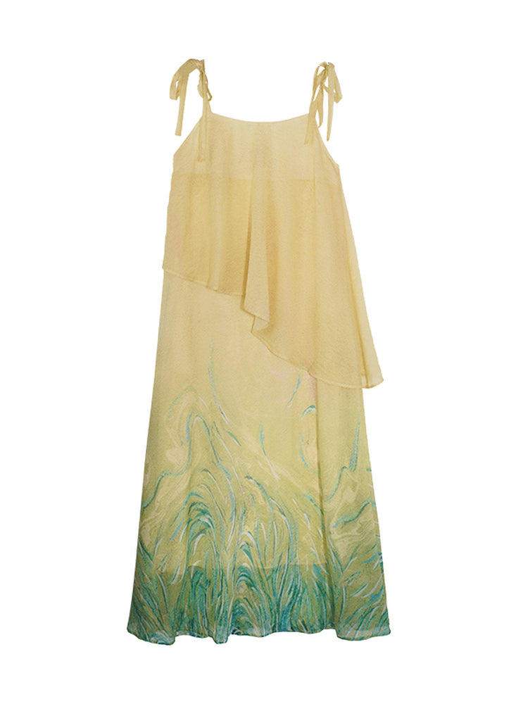 HECO Chinese Layered  Summer Smudge Temperament Long dress- ZING.
