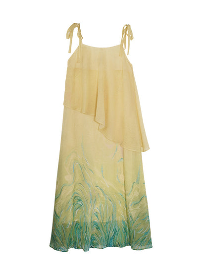 HECO Chinese Layered  Summer Smudge Temperament Long dress- ZING.