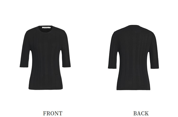 ZHUCHONGYUN black simple mid-sleeve slim knit top-IKARI.