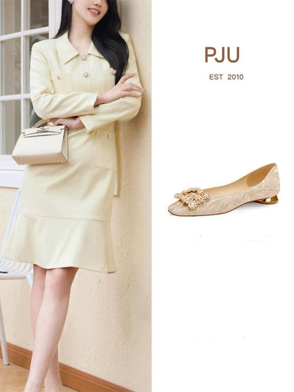 Pjjuu French Beautiful Flat Wedding Shoes - SHELL