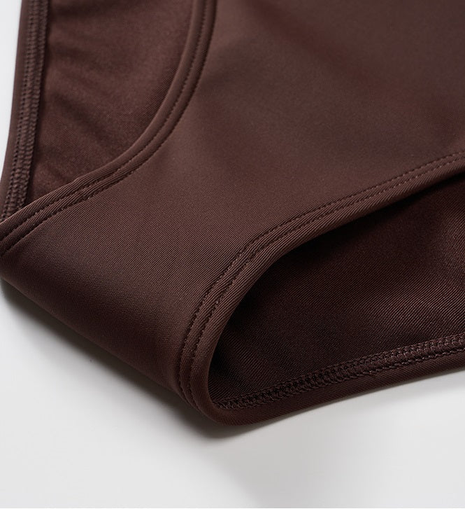 COMME MOI Summer Brown Retro High Waist Button Swim Trunks - LUNA.