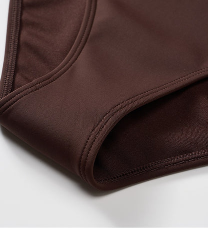 COMME MOI Summer Brown Retro High Waist Button Swim Trunks - LUNA.