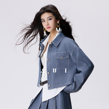AUI  Lapel Jacket Short Jacket Pleated Skirt Two-Piece Set -  Ha-Jun