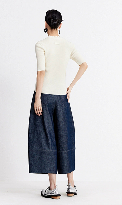 ZHUCHONGYUN Ivory slim mid-sleeve knit top-KITE.