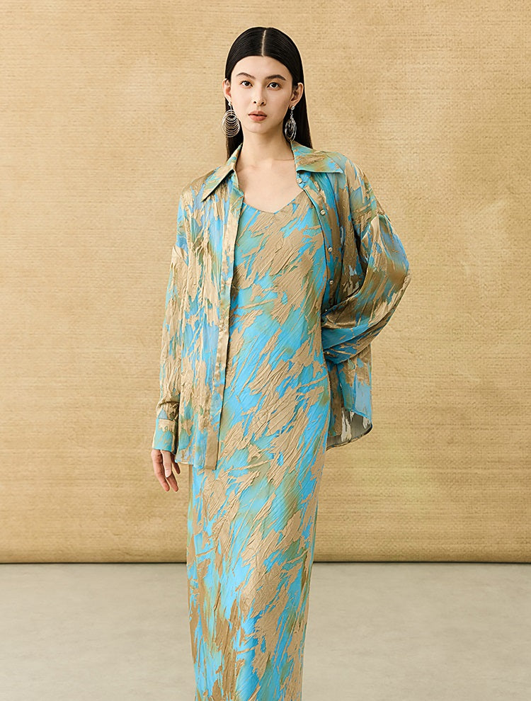 HECO Chinese National Style Burning Flower Slightly Transparent shirt- STROK.