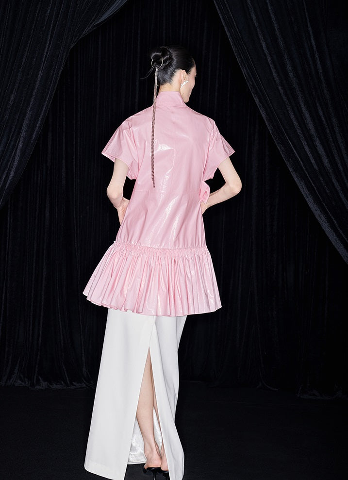 M essential Mackay designer Pink Peach Quilt Pleated Cardigan dress skirt - Lotta.