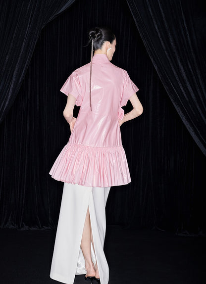 M essential Mackay designer Pink Peach Quilt Pleated Cardigan dress skirt - Lotta.