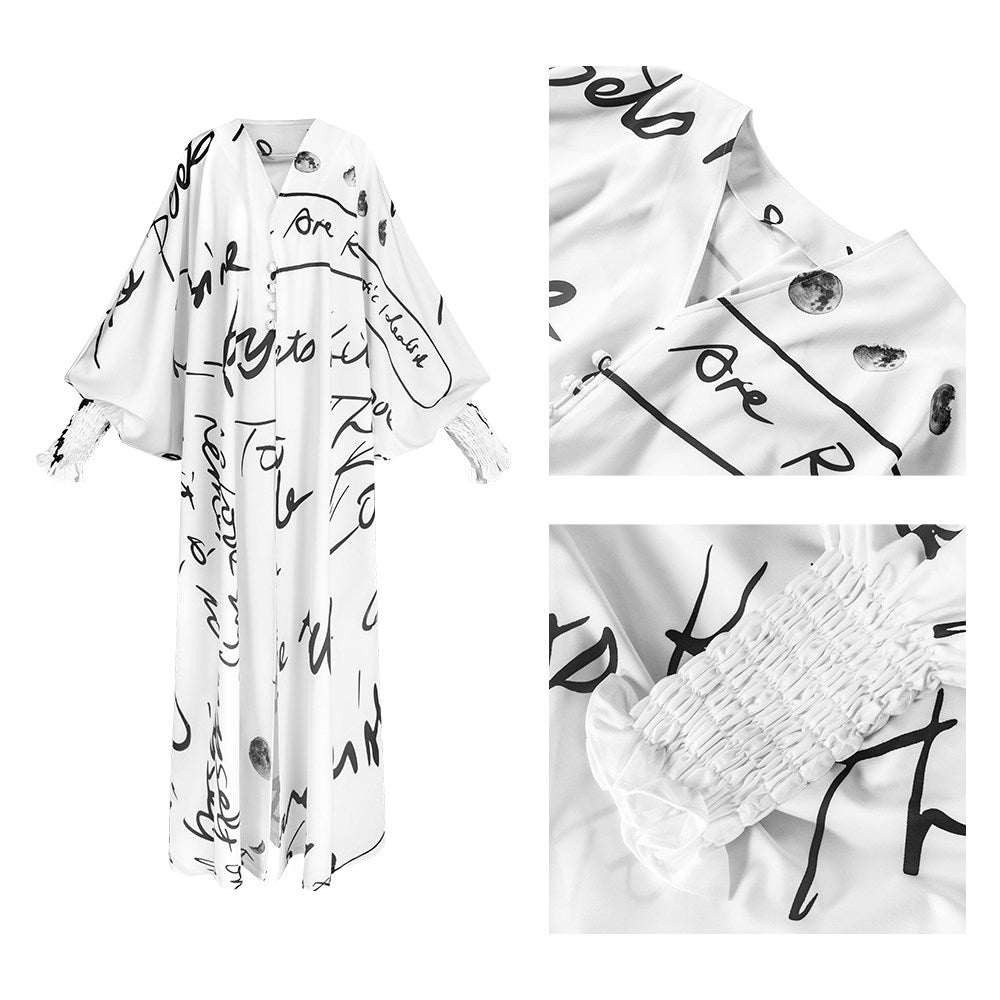 TUYUE moon print lantern cuff buckle holiday long coat- FATIMA.