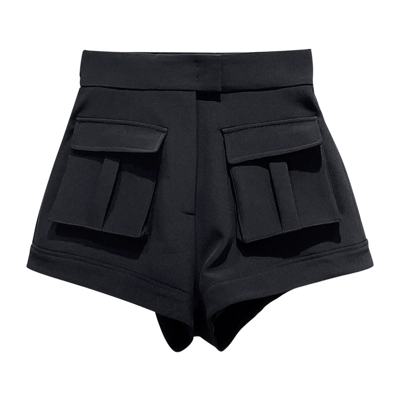 ANNAKIKI black acetic acid high-waisted workwear Slim shorts for women-KAITO