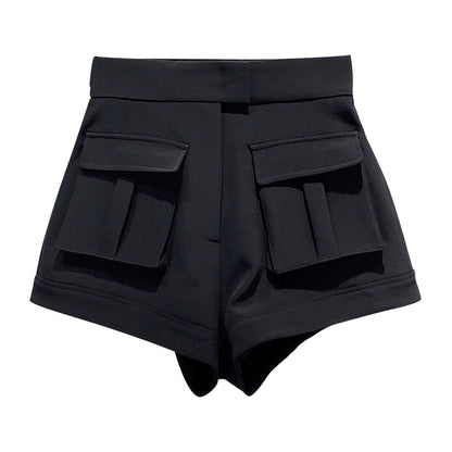 ANNAKIKI black acetic acid high-waisted workwear Slim shorts for women-KAITO