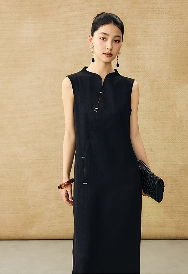 HECO Chinese Acetate Sleeveless Slit Long Dress- BELIEVE.