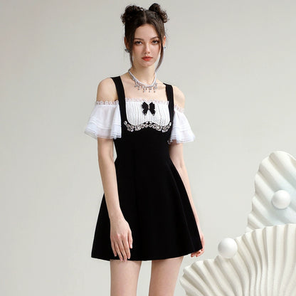 CHECOCRE Stubble Vintage Lace Contrast Two-piece Little Black Dress - CYCLIST