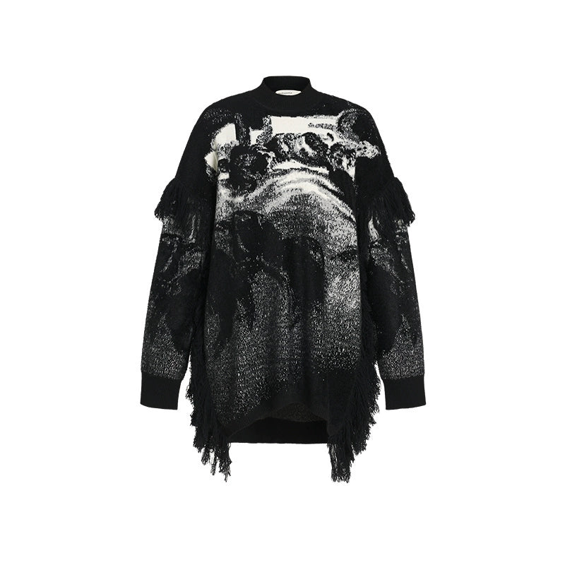 ZHUCHONGYUN winter fringed wool jacquard knit long skirt--MINATO.