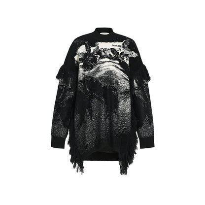 ZHUCHONGYUN winter fringed wool jacquard knit long skirt--MINATO.