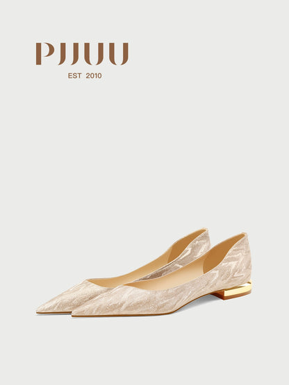 PJJUU French pointed toe champagne flat shoes - AGEDE.