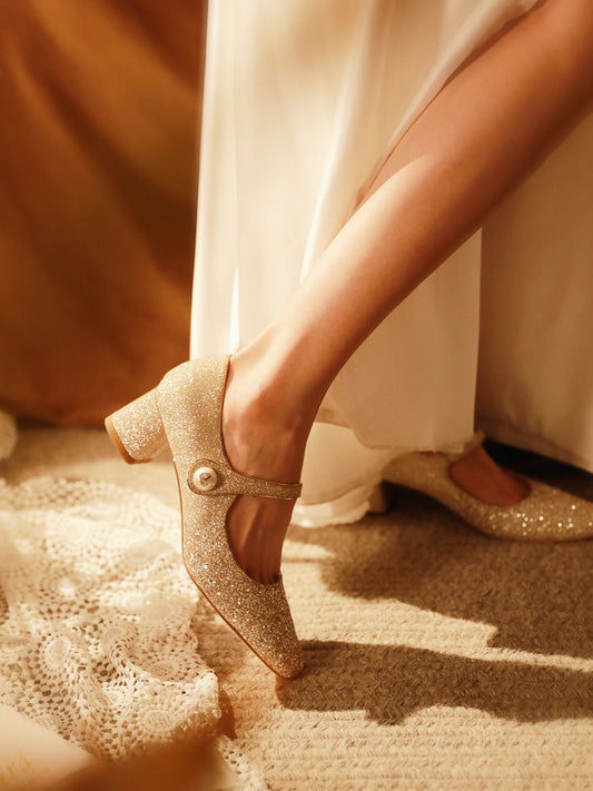 Pjjuu Mary Jane French Small Fragrance Wind Block Heel - GRACE