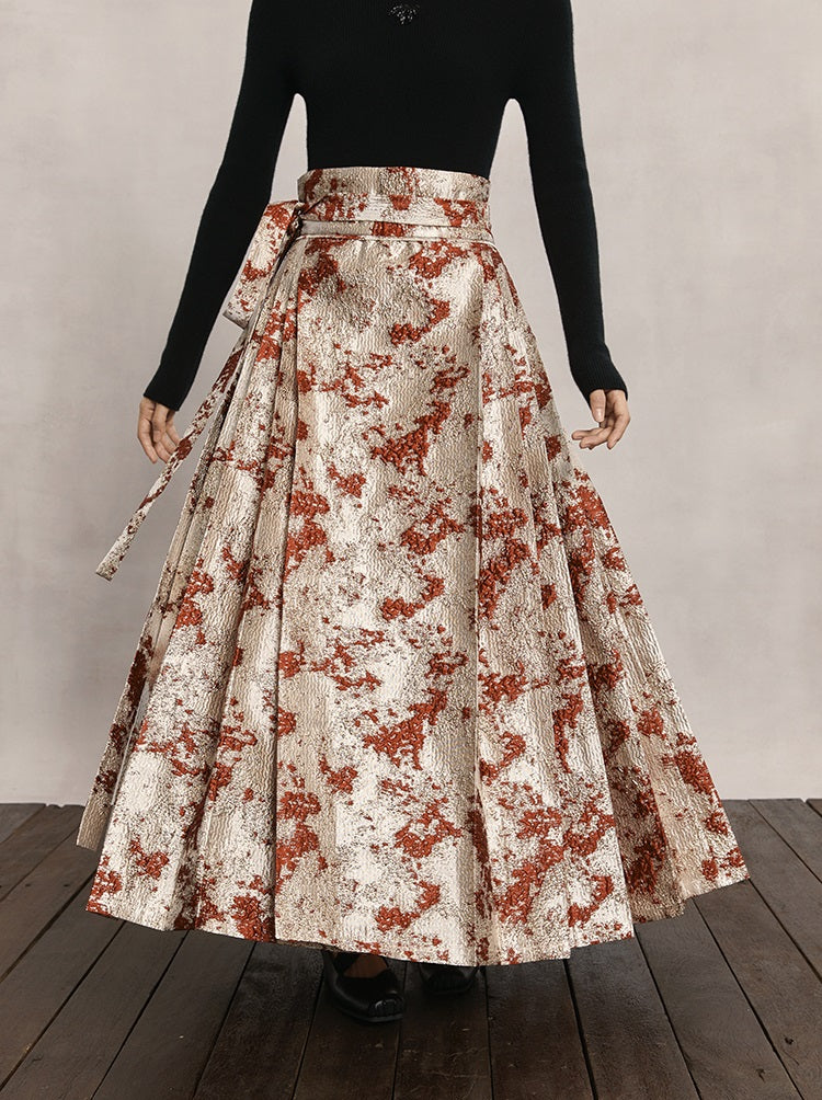 HECO Red Horse Face High Waisted Long Hanfu Skirt - offer.