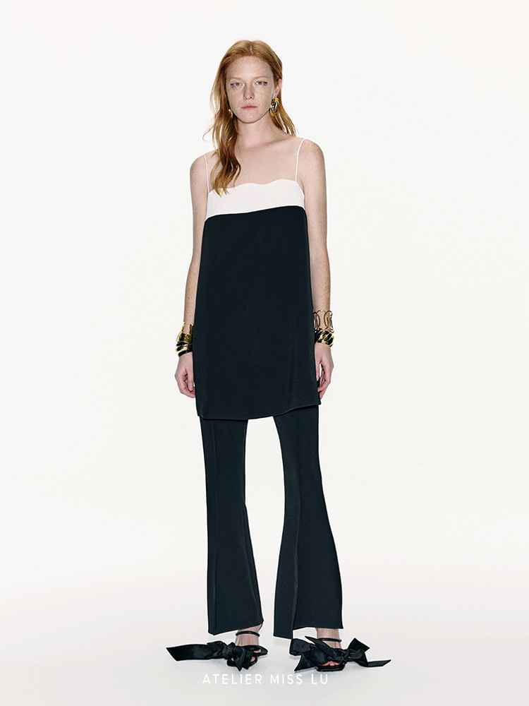 ATELIER MISS LU Contrasting Lines Wrap Around The Slip Dress - SOPHIA.