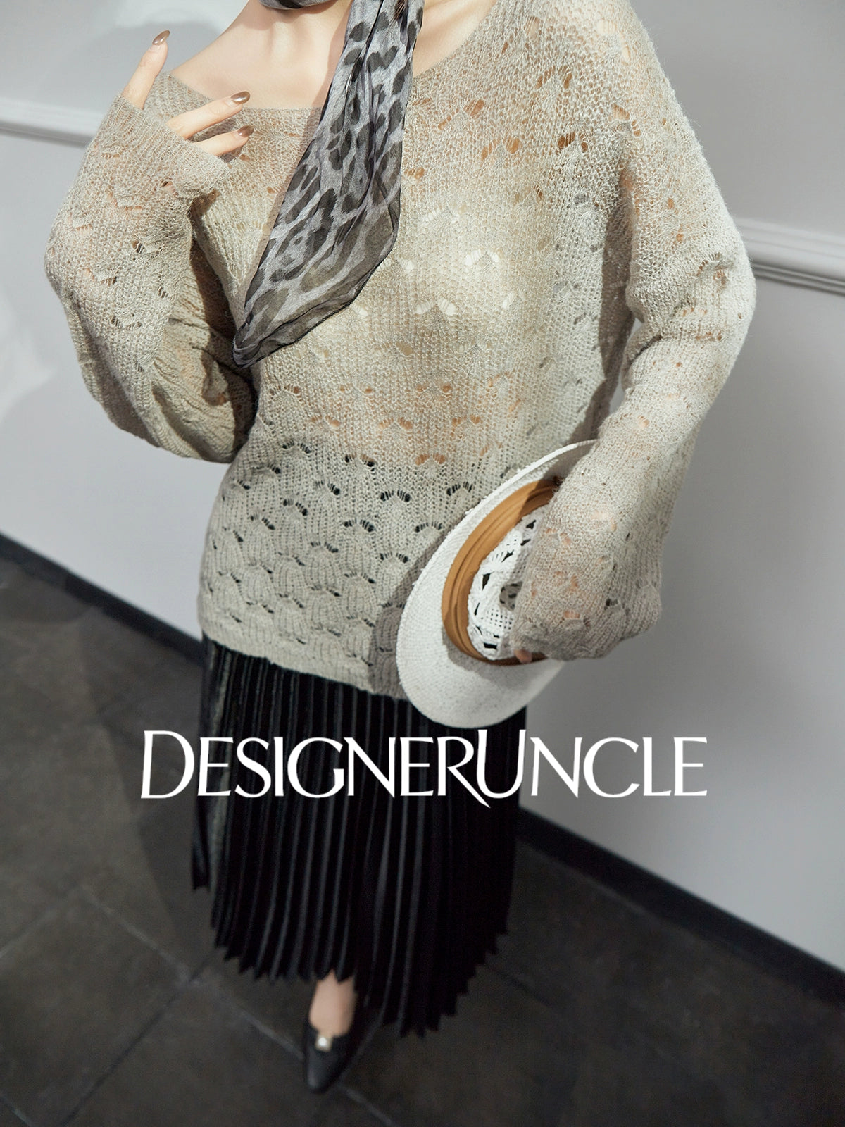 DGU| Gray Slimming Elegant Hollow Design Light Luxury Top Knitwear - Felix.