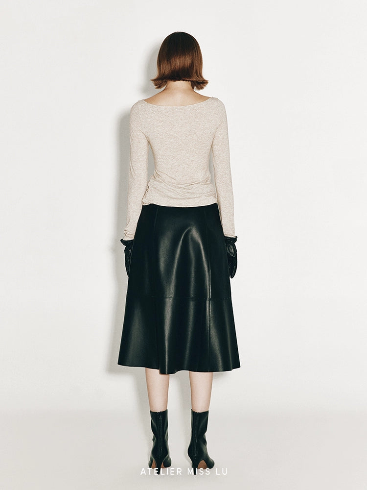 ATELIER MISS LU Fall/Winter Orchid Shape Patch Ruched Stretch Top - MELODY.