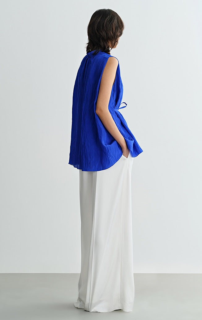 COMME MOI Women's Sleeveless V-Neck Draped Shirt blue Top - SAMUEL.
