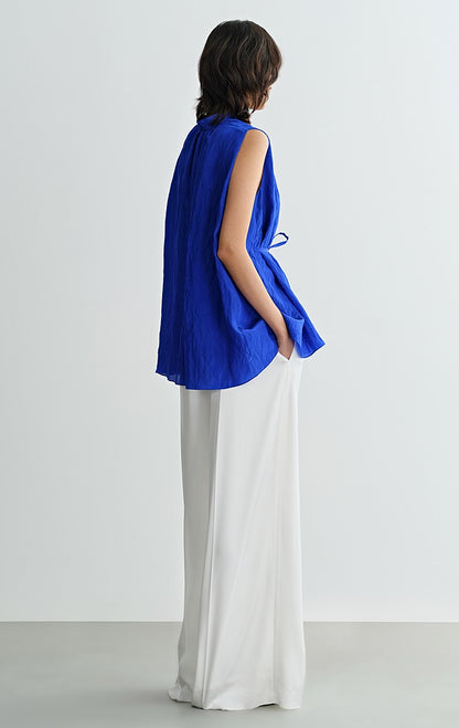 COMME MOI Women's Sleeveless V-Neck Draped Shirt blue Top - SAMUEL.