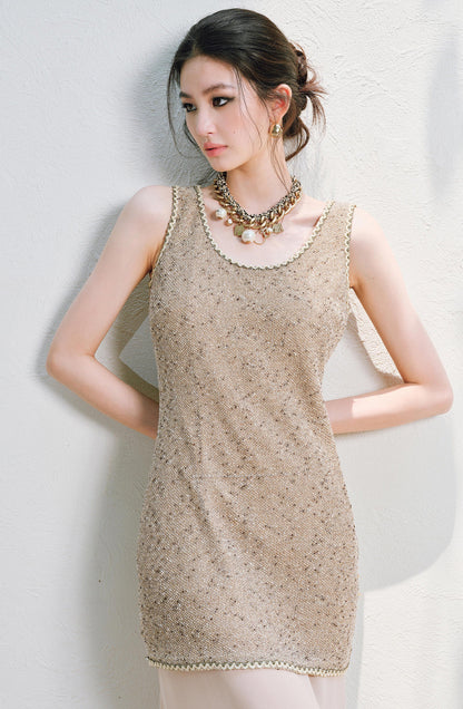 WANGXO | Satin-Stitched Georgette & Stretch Sequin Knit  Suspender Skirt & Vest Skirt Set -LUMA