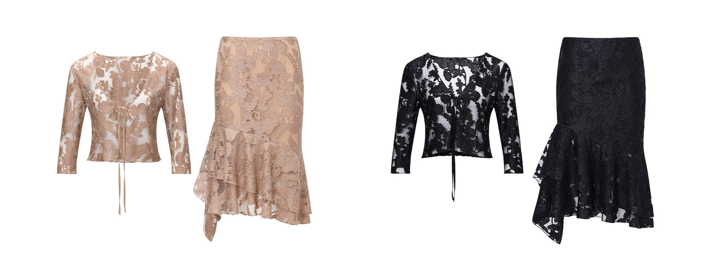 WANGXO | Lace-Up Cardigan & Irregular Double Fishtail Hip Skirt Set -KAIA