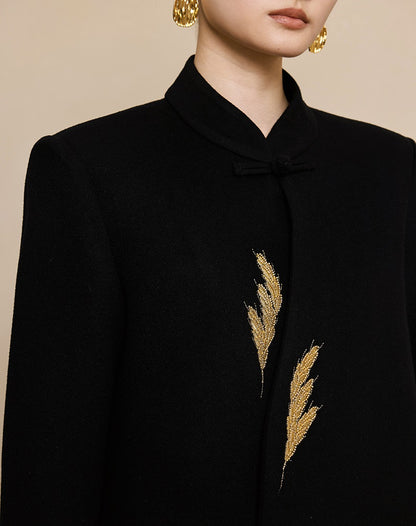 HECO New Wheat Ear Bead Embroidered Wool Tweed Jacket - care.