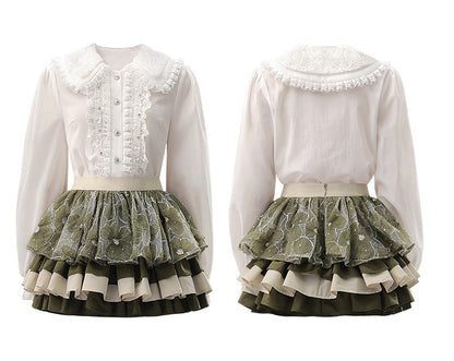 CHECOCRE Stubble French vintage lace cute double-collar top - PETER.