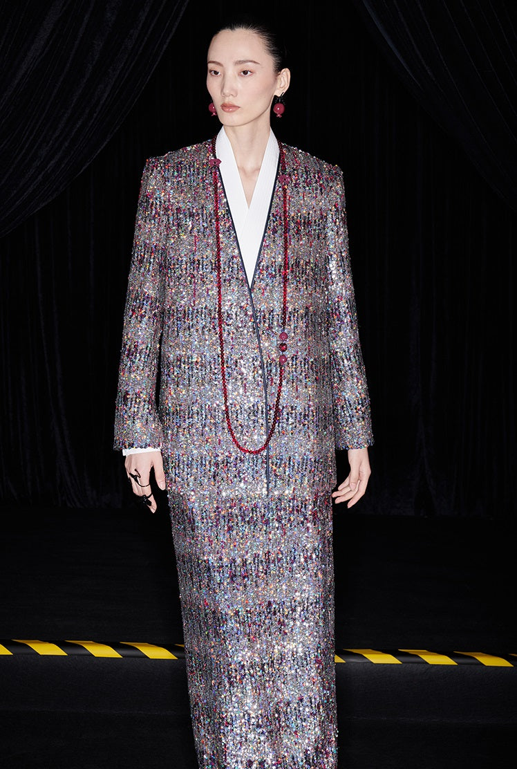 M essential Ma Kai designer Yao Ye embroidered deep V-neck straight suit - FAY.