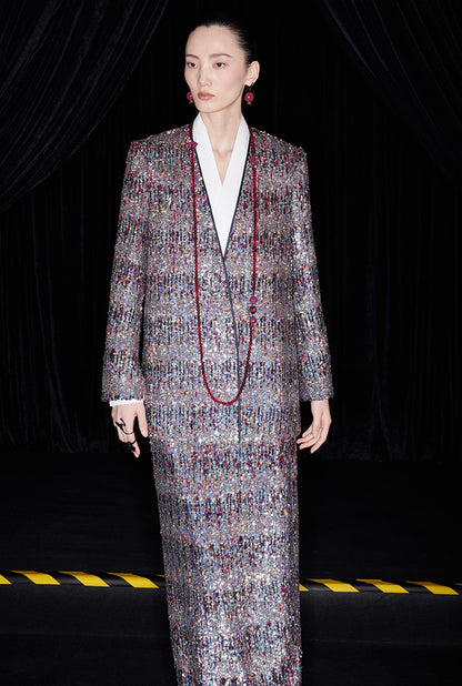 M essential Ma Kai designer Yao Ye embroidered deep V-neck straight suit - FAY.