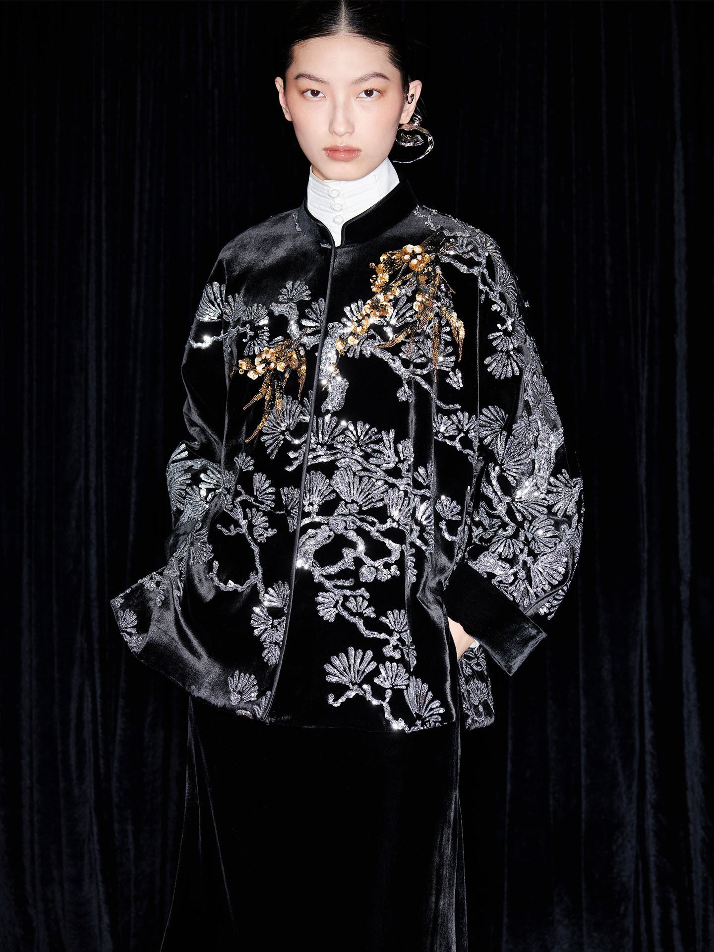 M ESSENTIAL Ma Kai designer embroidery bamboo stand-up collar jacket - JESU